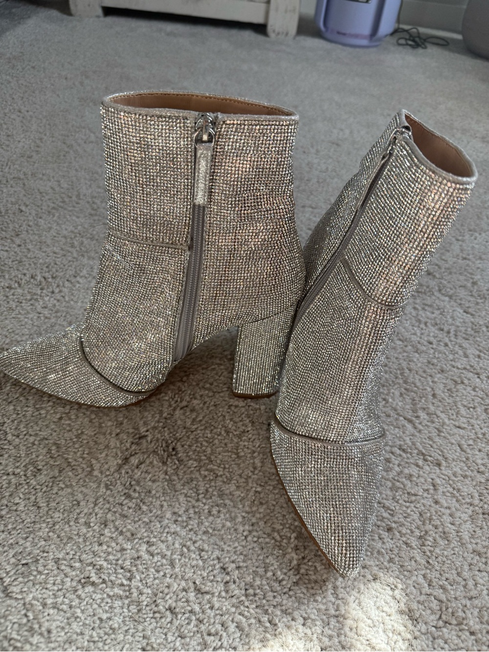 Steve Madden Crystal Embellished Pointed Toe Ankle Boots - Silver